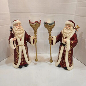 Vintage Kirkland Signature Christmas Pair of Santa Candle Holders 12.25"